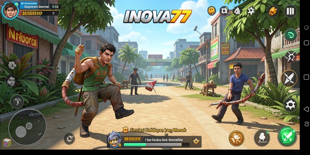 Tampilan gameplay dinamis dan interaktif dari INOVA77.