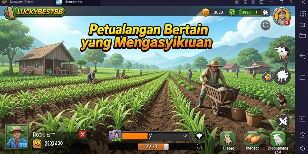 Screenshot gameplay LUCKYBEST88 menampilkan aktivitas bertani yang seru.